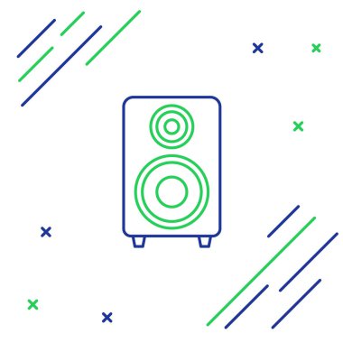 Mavi ve yeşil çizgi Stereo hoparlörü beyaz arkaplanda izole edildi. Ses sistemi hoparlörleri. Müzik ikonu. Müzikal sütun hoparlörü. Renkli taslak konsepti. Vektör İllüstrasyonu