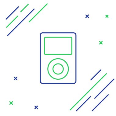 Mavi ve yeşil çizgi müzik çalar simgesi beyaz arkaplanda izole edildi. Taşınabilir müzik cihazı. Renkli taslak konsepti. Vektör İllüstrasyonu