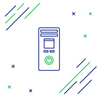 Mavi ve yeşil çizgi Akıllı ev simgesi beyaz arkaplanda izole edildi. Uzaktan kumanda. Renkli taslak konsepti. Vektör İllüstrasyonu