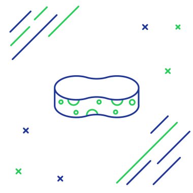 Mavi ve yeşil çizgili Sünger simgesi beyaz arkaplanda izole edildi. Bulaşık yıkamak için bir tutam Bast. Temizlik hizmeti konsepti. Renkli taslak konsepti. Vektör İllüstrasyonu