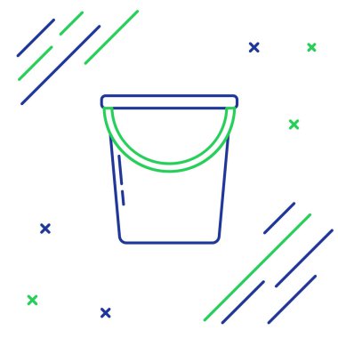 Mavi ve yeşil çizgi Bucket simgesi beyaz arkaplanda izole edildi. Renkli taslak konsepti. Vektör İllüstrasyonu