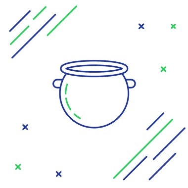 Beyaz arka planda mavi ve yeşil çizgi cadılar bayramı cadı kazanı ikonu izole edildi. Mutlu Cadılar Bayramı Partisi. Renkli taslak konsepti. Vektör İllüstrasyonu