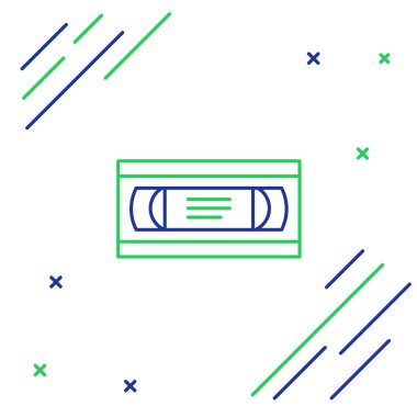 Mavi ve yeşil çizgi Vhs video kaset ikonu beyaz arkaplanda izole edildi. Renkli taslak konsepti. Vektör İllüstrasyonu