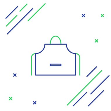 Mavi ve yeşil çizgili mutfak önlüğü simgesi beyaz arkaplanda izole edildi. Yemek pişirmek için şef üniforması. Renkli taslak konsepti. Vektör İllüstrasyonu