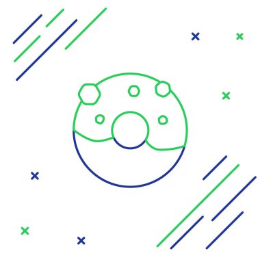 Mavi ve yeşil çizgi Donut beyaz arka plan üzerinde izole tatlı sır simgesi ile. Renkli anahat konsepti. Vektör İllüstrasyonu