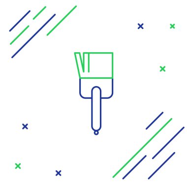 Mavi ve yeşil çizgili mutfak fırçası ikonu beyaz arkaplanda izole edildi. Renkli taslak konsepti. Vektör İllüstrasyonu