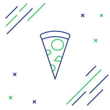 Pizzanın mavi ve yeşil çizgisi beyaz arka planda izole edilmiş. Renkli taslak konsepti. Vektör İllüstrasyonu