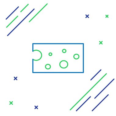 Mavi ve yeşil çizgili peynir simgesi beyaz arkaplanda izole edilmiş. Renkli taslak konsepti. Vektör İllüstrasyonu