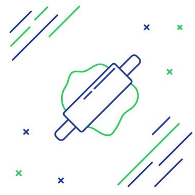 Mavi ve yeşil çizgi yuvarlanan pin simgesi beyaz arkaplanda izole edildi. Renkli taslak konsepti. Vektör İllüstrasyonu