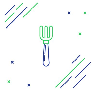 Mavi ve yeşil çizgi Çatal simgesi beyaz arka plan üzerinde izole. Çatal bıçak takımı sembolü. Renkli anahat konsepti. Vektör İllüstrasyonu