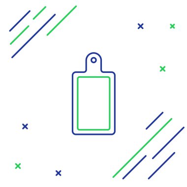 Mavi ve yeşil çizgi kesme tahtası simgesi beyaz arkaplanda izole edildi. Kesme tahtası sembolü. Renkli taslak konsepti. Vektör İllüstrasyonu