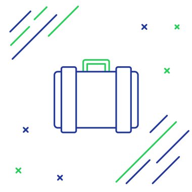 Mavi ve yeşil çizgili askeri mühimmat kutusu beyaz arka planda izole edilmiş mermi ikonu var. Renkli taslak konsepti. Vektör İllüstrasyonu