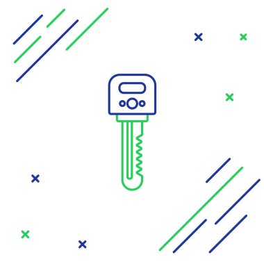 Mavi ve yeşil çizgi anahtar simgesi beyaz arkaplanda izole edildi. Renkli taslak konsepti. Vektör İllüstrasyonu