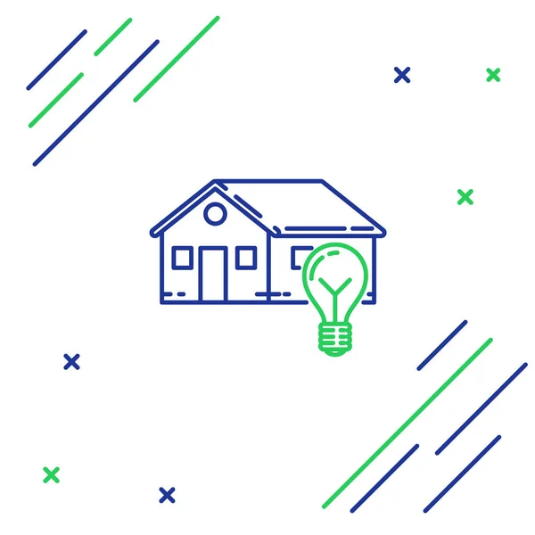 Ligne Bleue Verte Icône Maison Intelligente Ampoule Isolée Sur Fond — Image vectorielle