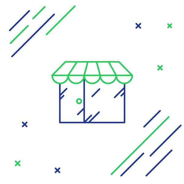 Modrá Zelená Čára Barbershop Budova Ikona Izolované Bílém Pozadí Barevný — Stockový vektor