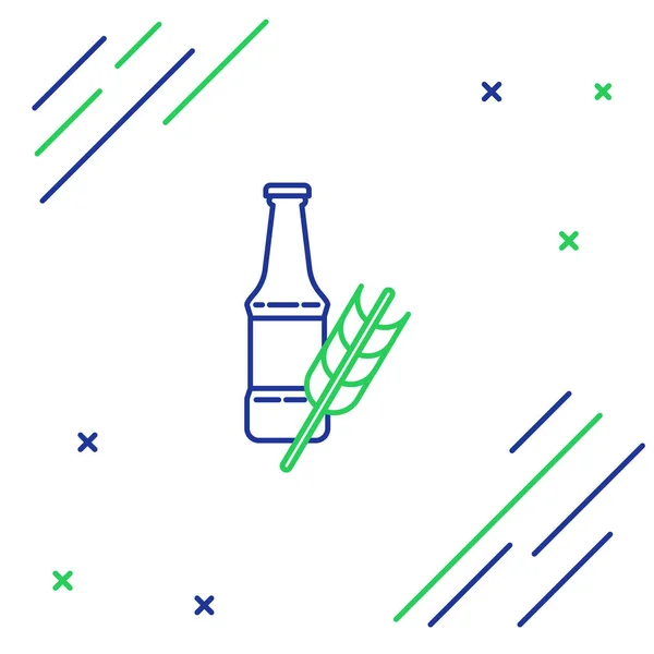 Blaue Und Grüne Linie Bierflaschensymbol Isoliert Auf Weißem Hintergrund Buntes — Stockvektor