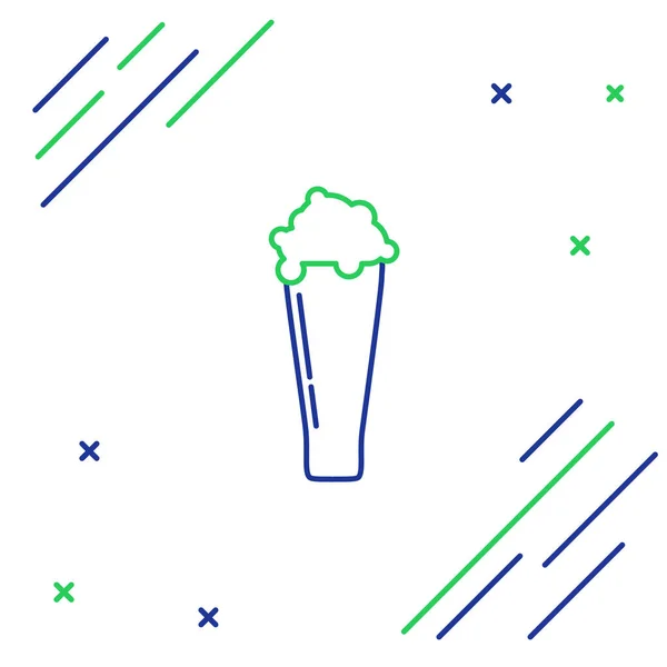 Ligne Bleue Verte Icône Verre Bière Isolée Sur Fond Blanc — Image vectorielle