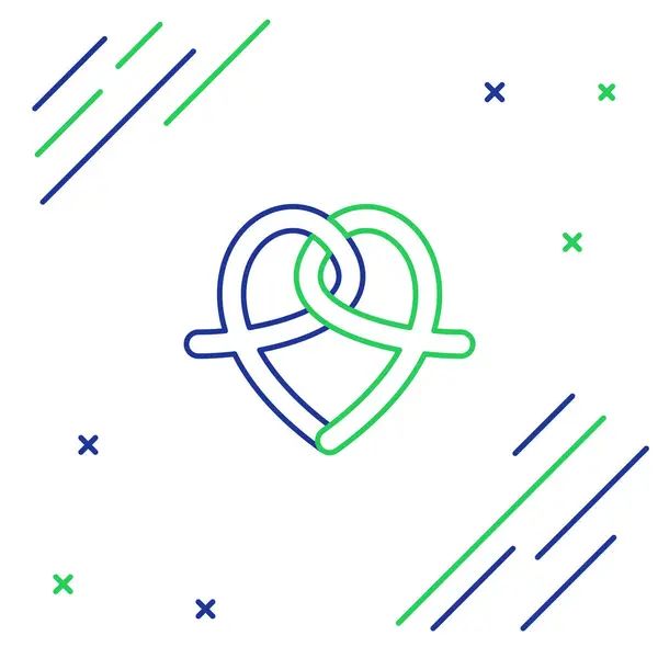Linha Azul Verde Ícone Pretzel Isolado Fundo Branco Pastelaria Comida —  Vetores de Stock