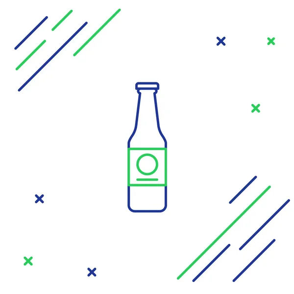 Línea Azul Verde Icono Botella Cerveza Aislado Sobre Fondo Blanco — Archivo Imágenes Vectoriales