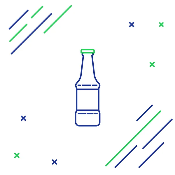 青と緑のライン白の背景に隔離されたビールボトルのアイコン カラフルなアウトラインコンセプト ベクターイラスト — ストックベクタ
