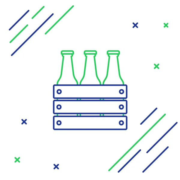 Ligne Bleue Verte Pack Bouteilles Bière Icône Isolée Sur Fond — Image vectorielle