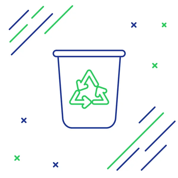 青と緑のライン白の背景に隔離されたリサイクルシンボルアイコンを持つごみ箱 ゴミはアイコンになるゴミのゴミ箱の看板 リサイクルバスケットのサイン カラフルなアウトラインコンセプト ベクターイラスト — ストックベクタ