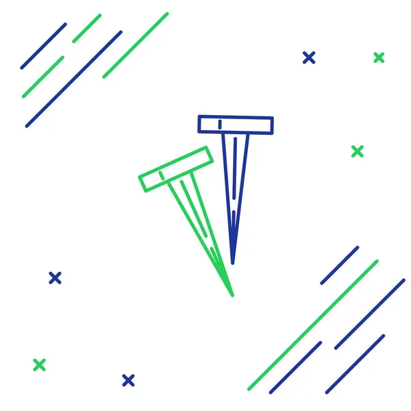 Ligne Bleue Verte Piquets Pour Tentes Icône Isolée Sur Fond — Image vectorielle