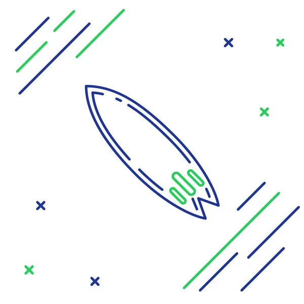 青と緑の線白の背景に隔離されたサーフボードアイコン サーフィンボード 極端なスポーツだスポーツ用具 カラフルなアウトラインコンセプト ベクターイラスト — ストックベクタ
