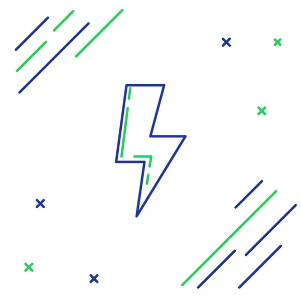Linha Azul Verde Ícone Relâmpago Isolado Fundo Branco Sinal Flash —  Vetores de Stock