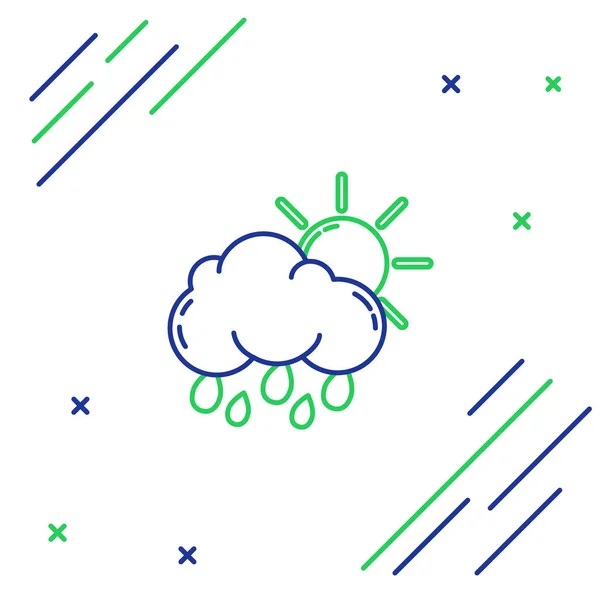 青と緑の線白色の背景に雨と太陽のアイコンが隔離された雲 雨滴と雨の雲の降水量 カラフルなアウトラインコンセプト ベクターイラスト — ストックベクタ
