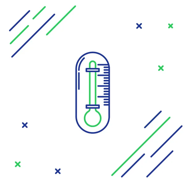 Blauwe Groene Lijn Thermometer Pictogram Geïsoleerd Witte Achtergrond Kleurrijk Concept — Stockvector
