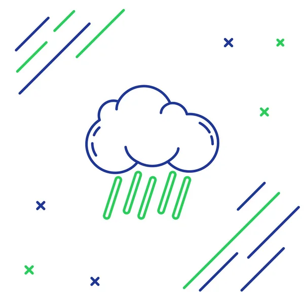 Μπλε Και Πράσινη Γραμμή Σύννεφο Εικονίδιο Βροχής Απομονωμένο Λευκό Φόντο — Διανυσματικό Αρχείο