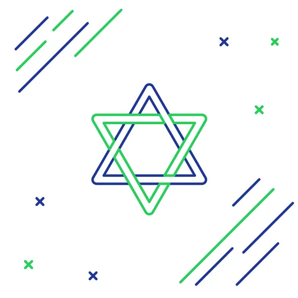 Línea Azul Verde Icono Estrella David Aislado Sobre Fondo Blanco — Vector de stock