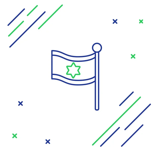 Linha Azul Verde Ícone Bandeira Israel Isolado Sobre Fundo Branco — Vetor de Stock