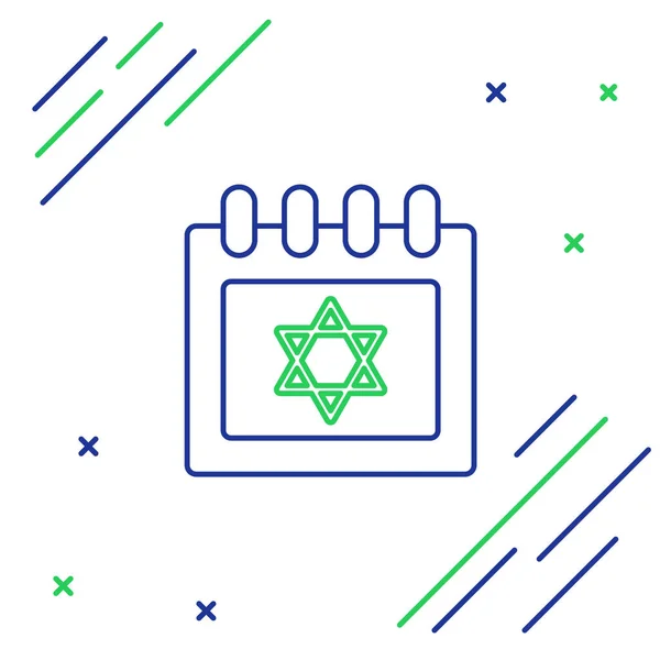 Синий Зеленый Линии Еврейского Календаря Звездой Давида Икона Изолированы Белом — стоковый вектор