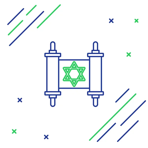 Μπλε Και Πράσινη Γραμμή Torah Εικόνα Πάπυρο Απομονώνονται Λευκό Φόντο — Διανυσματικό Αρχείο