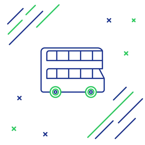 Mavi Yeşil Çizgili Çift Katlı Otobüs Simgesi Beyaz Arkaplanda Izole — Stok Vektör