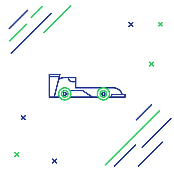 Beyaz Arka Planda Mavi Yeşil Çizgili Formula Yarış Arabası Ikonu — Stok Vektör