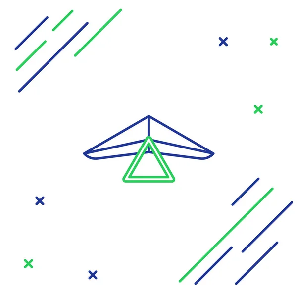 Ligne Bleue Verte Icône Deltaplane Isolée Sur Fond Blanc Sport — Image vectorielle