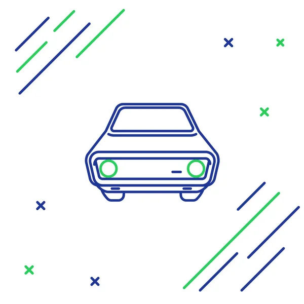 蓝色和绿色线汽车图标隔离在白色背景上 前面的景色 五彩缤纷的概念 病媒图解 — 图库矢量图片