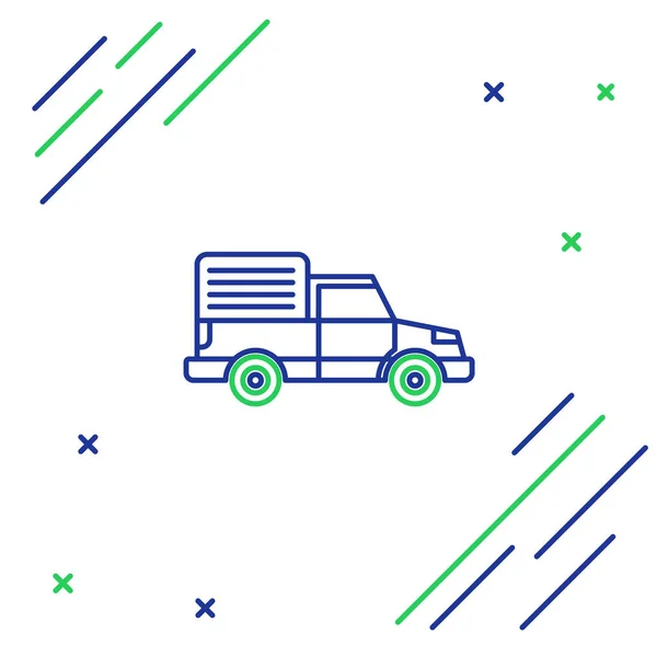 青と緑のライン白い背景に隔離された配送貨物トラックの車両アイコン カラフルなアウトラインコンセプト ベクターイラスト — ストックベクタ