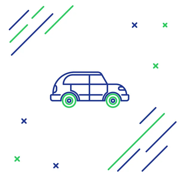 Azul Verde Linha Hatchback Ícone Carro Isolado Fundo Branco Conceito — Vetor de Stock