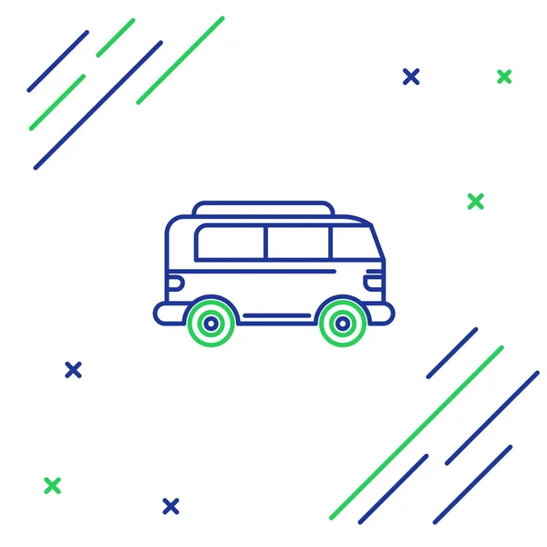 Beyaz Arka Planda Mavi Yeşil Çizgi Retro Minivan Simgesi Izole — Stok Vektör