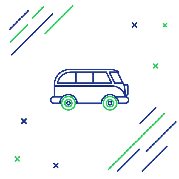 Beyaz Arka Planda Mavi Yeşil Çizgi Retro Minivan Simgesi Izole — Stok Vektör