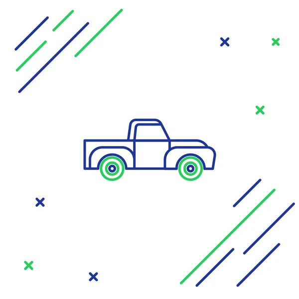 Kék Zöld Vonal Pickup Teherautó Ikon Elszigetelt Fehér Háttér Színes — Stock Vector