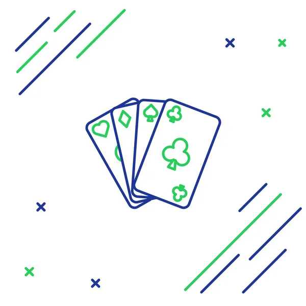 Linha Azul Verde Ícone Cartas Jogo Isolado Fundo Branco Jogo — Vetor de Stock