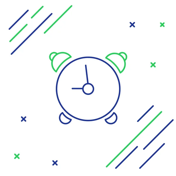 Línea Azul Verde Icono Del Reloj Despertador Aislado Sobre Fondo — Vector de stock