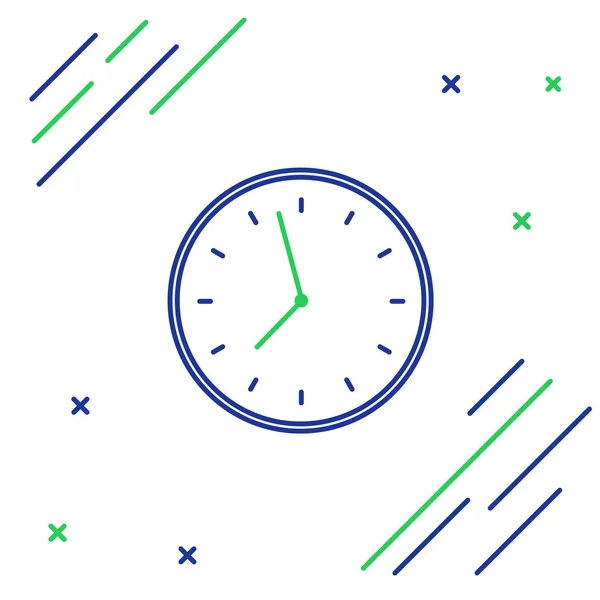 青と緑の線時計アイコンは 白い背景に分離されています 時間記号 カラフルなアウトラインコンセプト ベクトルイラストレーション — ストックベクタ