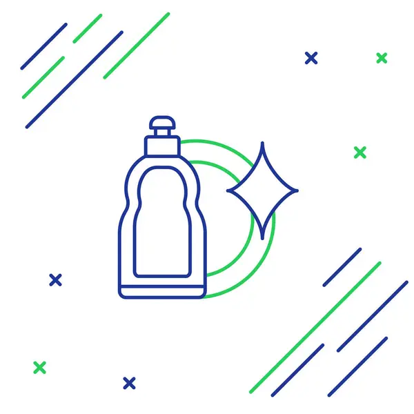 Ligne Bleue Verte Bouteille Plastique Pour Détergent Lessive Liquide Eau — Image vectorielle