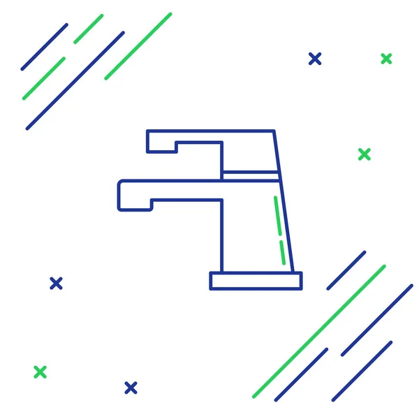 Blaue Und Grüne Linie Wasserhahn Symbol Isoliert Auf Weißem Hintergrund — Stockvektor